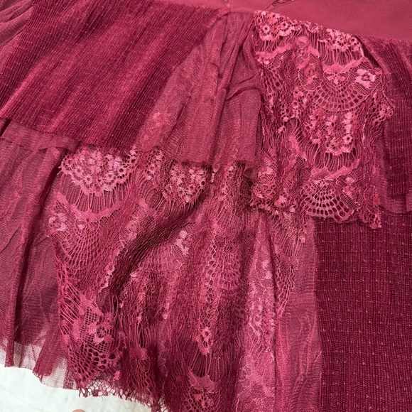 FREE PEOPLE “Dove Dress” Partial sheer Lace Drop waist tiered Skirt Size 10 GUC - Picture 7 of 16